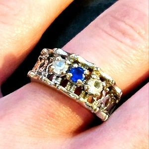 Vintage 14K Solid White Gold Mother's Ring